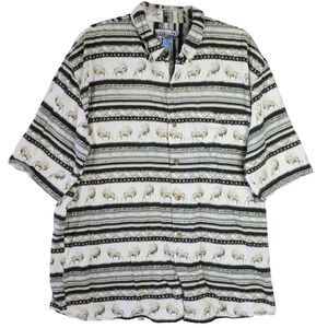 Summa Mens Size XL Beige Hawaiian Shirt Short Sleeve Button Down Deer  Print